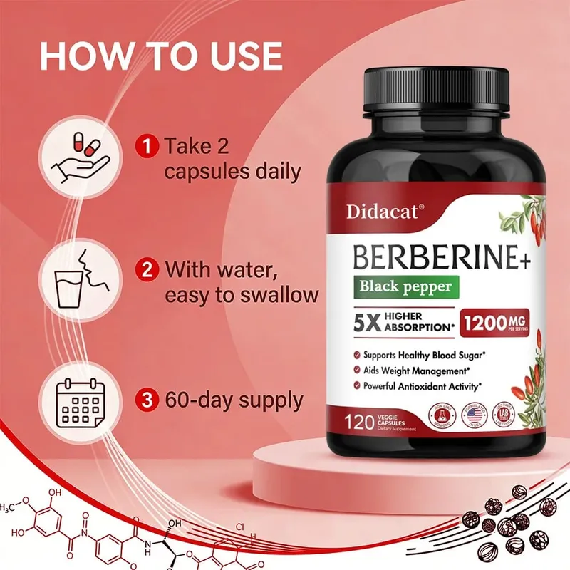 1200 MG Premium Berberine Supplement Capsules Supports Immune System CardiovascularHeart & Gastrointestinal Wellness