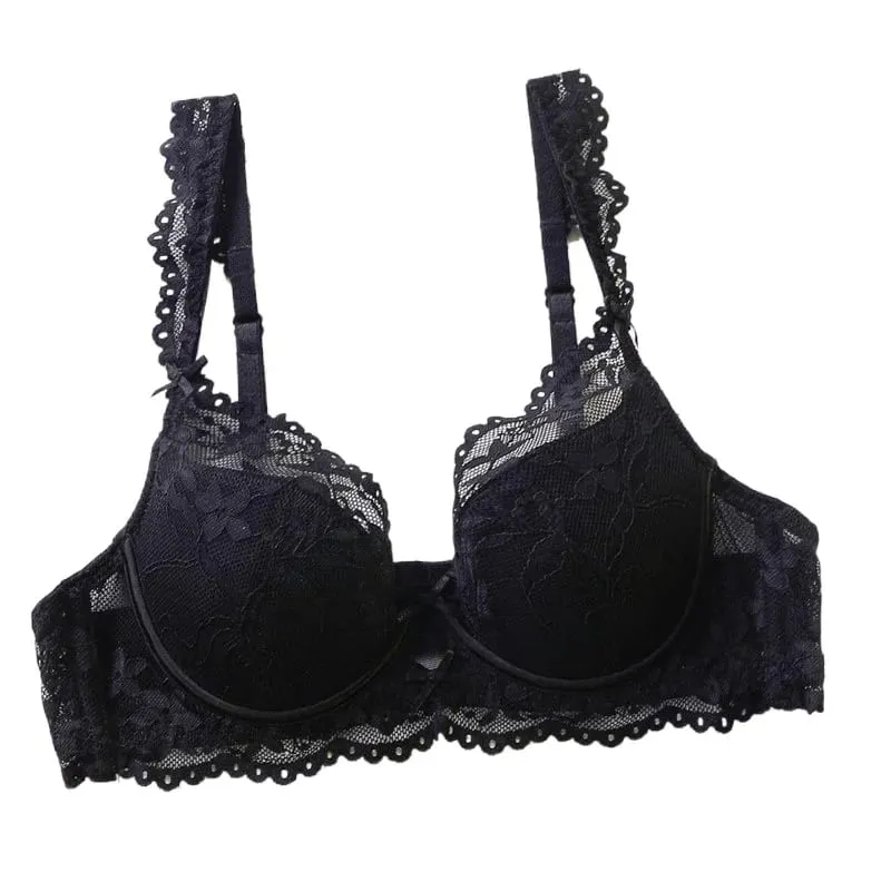 Ladies Soft Underwire Lace Push Up Bra Set Solid Floral Design Bralette Comfort Female Lingerie Set Suitable For A/B/C Cup