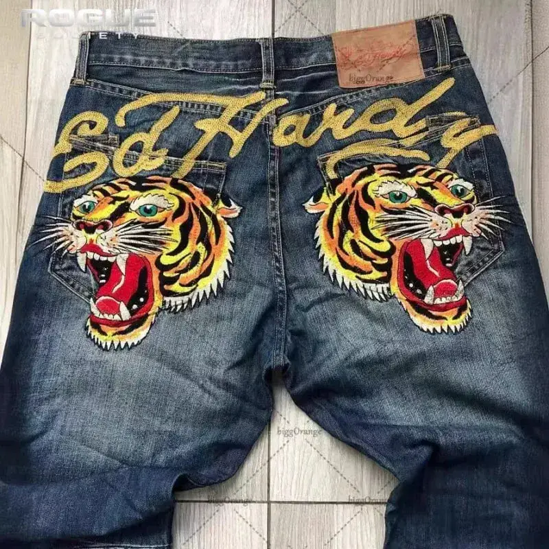 New Y2K Gothic Skull Embroidery Jeans Men High Street HipHop Punk Harajuku Loose Denim Pants Streetwear Straight Trousers Unisex