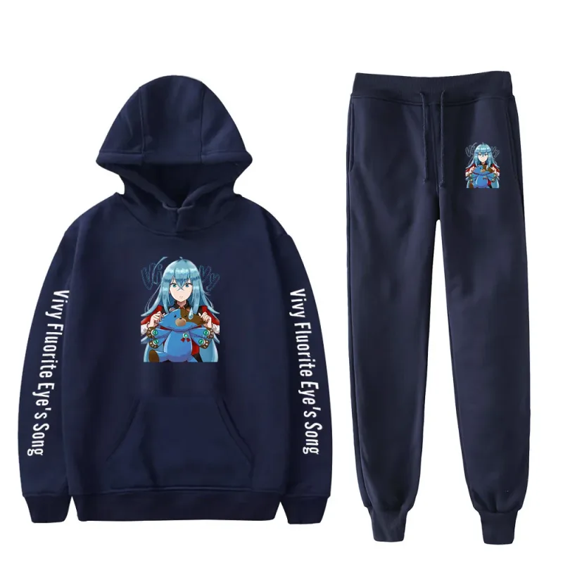 Harajuku Comfortable Vivy Fluorite Eye's Song Print Sweatshirt Sweatpants Hoodies+ Trousers Suit Boys/Girls 2 Piece Set Clothes