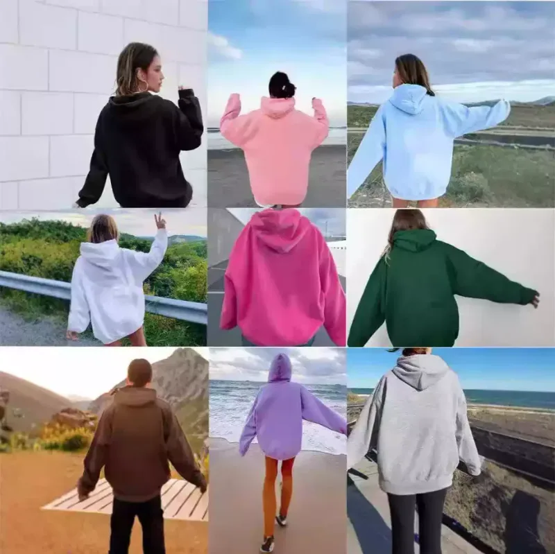 Women candy colored dopamine sweatshirt in spring and autumn colors, oversized shoulder long sleeved pullover hooded sweatshirt — image 20