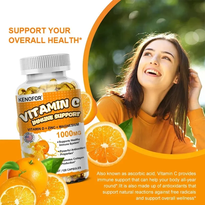 Vitamin C Capsules Antioxidant Support Immune System Cellular Energy Production Skin Brightening & Collagen Synthesis