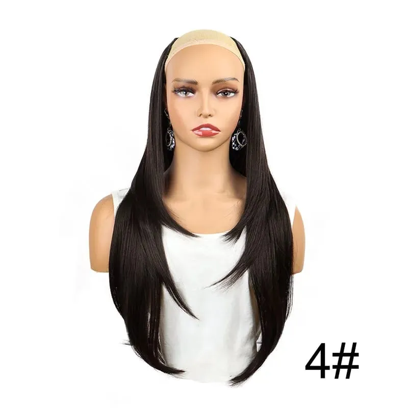 Extension de cheveux synthétiques 55cm en forme de V, postiche longue et lisse avec 4 Clips, postiche Invisible naturelle pour femmes