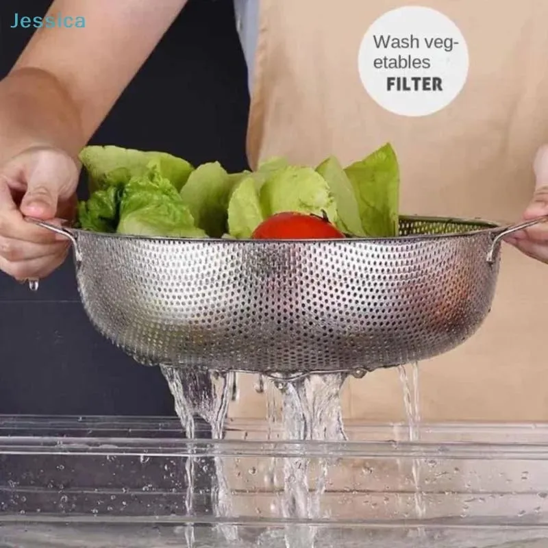 ♥Stainless Steel Kitchen Hole Dense Mesh Sifter Colander Strainer Sieve Baskets for Washing Fruits/Vegetables/Rice — image 3