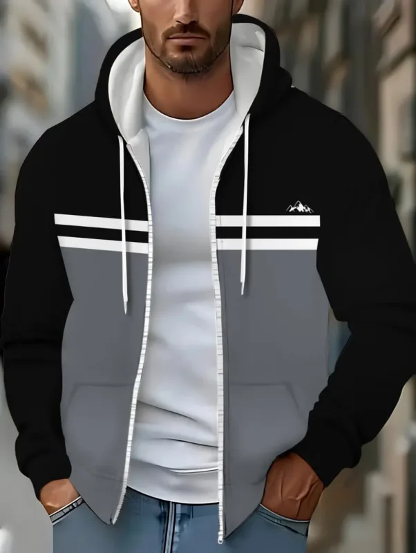Hoodies for Man Striped Print Full Zip Sweatshirt Outdoor Wear Man Hoodie Fashion Casual Loose Sports Tops Pullover Man Clothing — image 17
