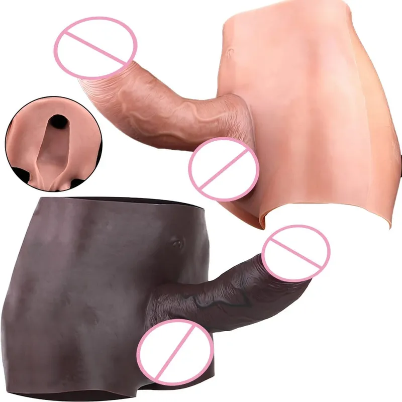 2 Colors Skin-Like Penis Sleeve Underwear насадка на член Male Strap-On Huge Ultra Realistic Hollow Dildo Pants Dick Extend