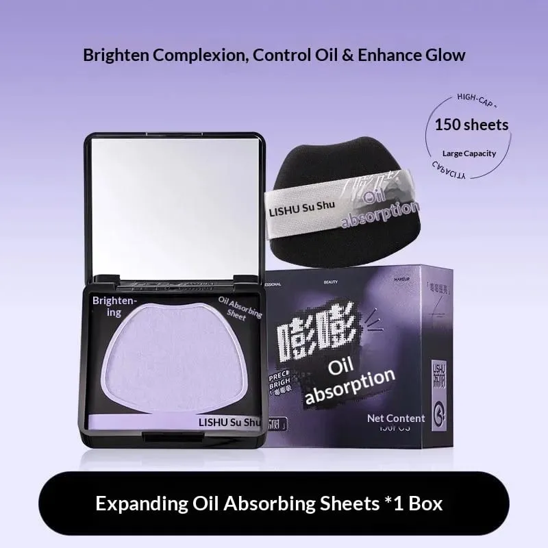 Oil Control Blotting Paper with Powder Puff Face Powder Makeup Setting Sheets Portable Touch Up Tool，150 Sheets