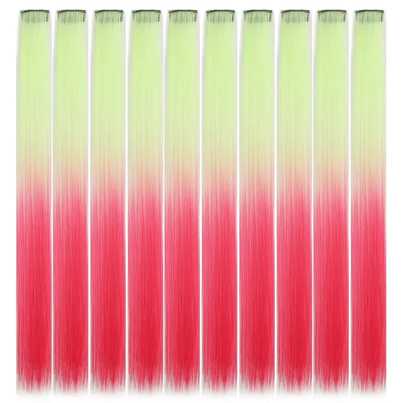 10pcs Colored Party Highlights Clip in Hair Extensions for Girls 18 inches Omber 2 colors Straight Hair Synthetic Hairpieces