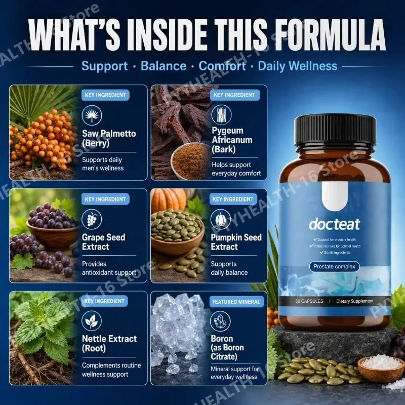Docteat Prostate Complex Capsules Supports Prostate Health and Urinary Flow with Saw Palmetto Pumpkin Seed Extract 60 Capsules