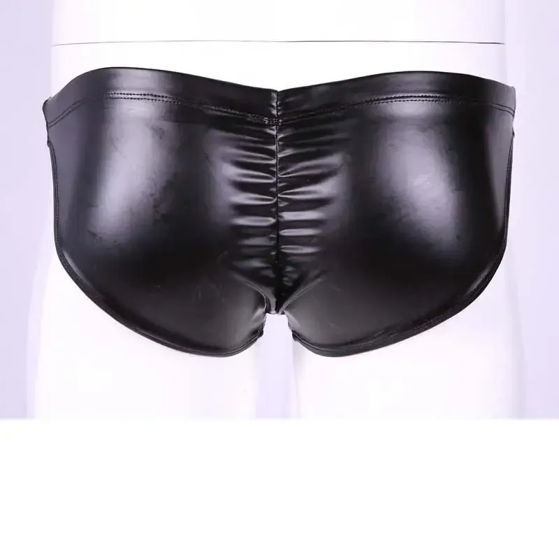Oil Glossy Swimming Briefs PU Lather Elastic Low-rise Buttocks-Lifting Slip Bikini Shirring Crotch Seam Underwear Bathing Shorts
