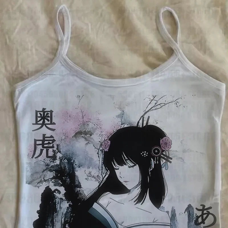 Y2k clothing retro 2000s cute pattern print Grunge white women's vest summer women's slim fit sexy vest vest