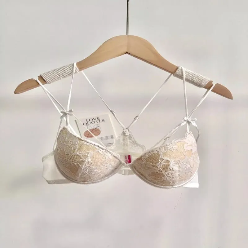 Conjunto de Lingerie Feminina com Fecho Frontal Sutiã Push-Up Sem Aro Com Bojo Fino Alças Delicadas Sexy e Requintado