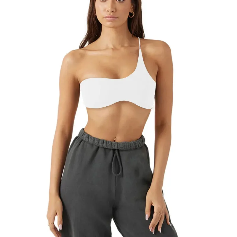 Stretchy Summer Corset Top Women Slim One-Shoulder Sleeveless Black Sexy Bodycon Club Crop Tops Jogger Tube Aesthetic Clothing