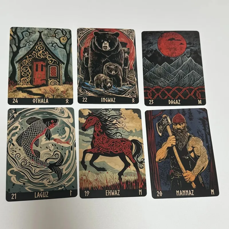 Norwegian Woodcut Runes Deck 24pcs English Version The Elder Futhark Runes Oracle deck — image 2