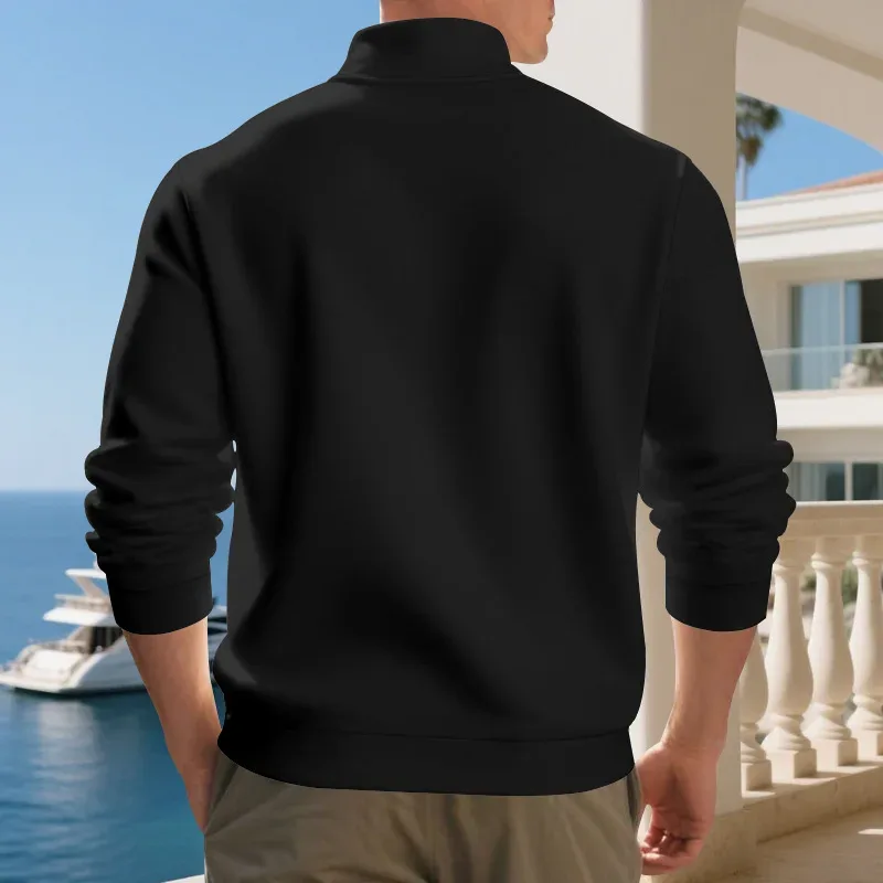 Autumn Winter Men's Fleece Quarter Zip Pullover Man Long Sleeved Loose Stand-up Collar Sweater Casual Comfy Mock Neck Sweatshirt