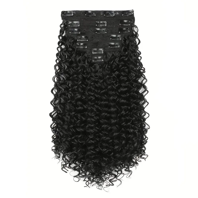7pcs Clip In Curly Hair Extensions Suitable for Women - 50.8 cm Deep Wave Synthetic Hair with Clips Heat Resistant Fiber