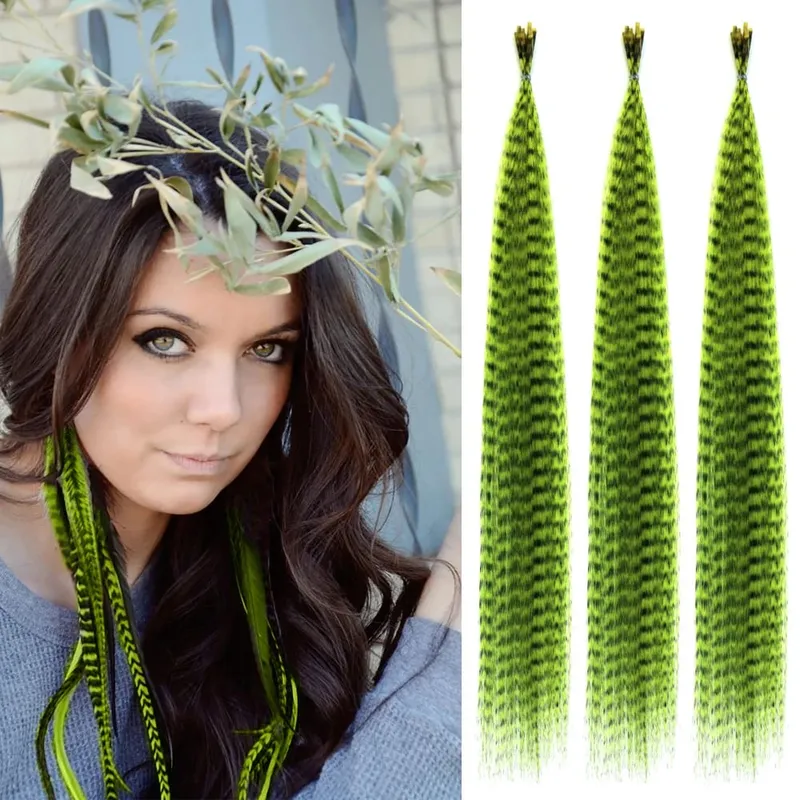 30roots farbige synthetische Feder-Streifen-Haarverlängerung, 40,6 cm, I-Spitze, Party, Cosplay, für Musik, Festival, Halloween, Weihnachten — image 8