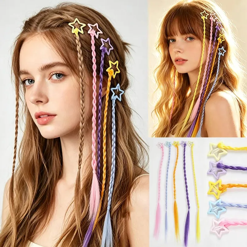 Synthesize 5PCS Colored Braided Hair Clips Ponytail Hair Accessories Suitable for Women and Girls' Daily Wear and Holiday Use