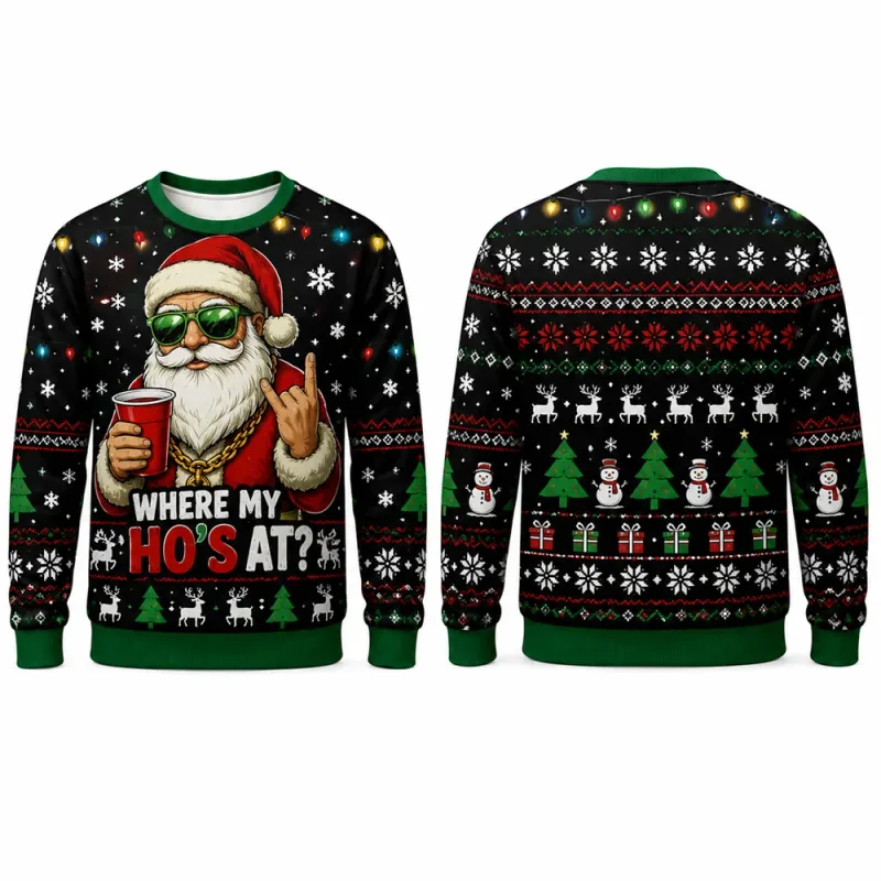 Funny Santa Ugly Christmas Sweatshirt Men Women 3D Print Crewneck Long Sleeve Xmas Party Pullover Holiday Gift Winter Streetwear