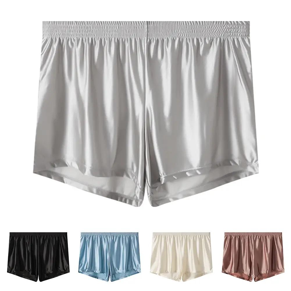 1pc Men Ice Silk Smooth Solid Boxer Shorts Panties L-3XL Large Size Loose Sleepwear Underwear Trunks Seamless Comfy Sleepwear