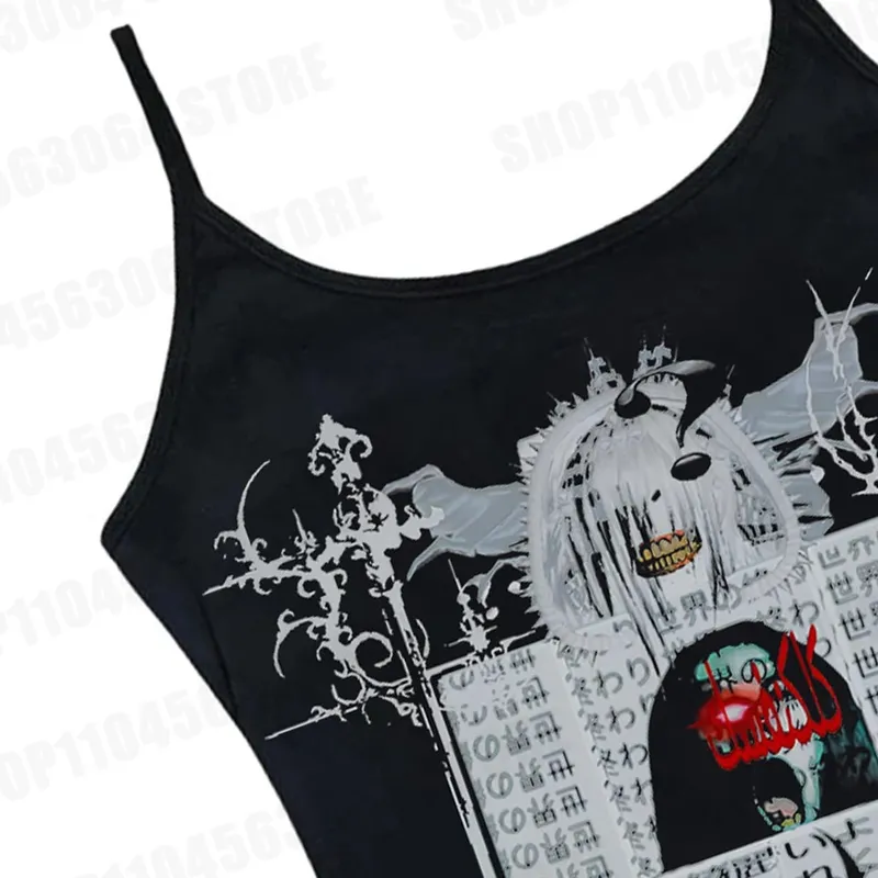 Y2K cut top retro sleeveless vest Gothic Harajuku print cut top punk streetwear aesthetic Emo girl