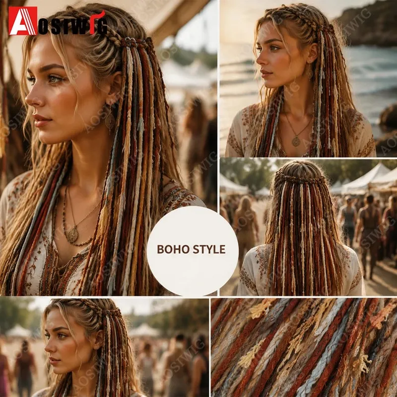 Colorful Rope Braided Hair Clip In Extensions Black Natural Hair Dreadlock Hair Pieces Bohemian Hair Accessories For Women Daily