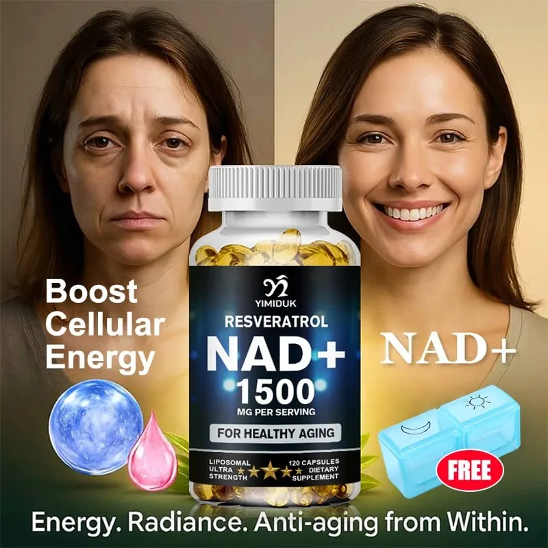 NAD 보충제 1500mg - 레스베라트롤 체력 및 건강한 노화를 함유한 리포솜 NAD+ 보충제 - 근력 캡슐