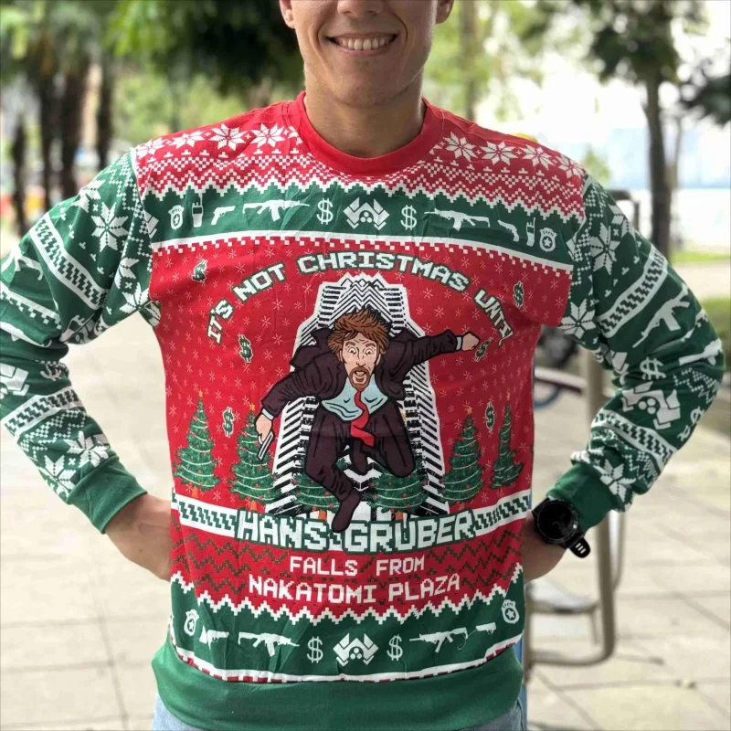 Hans Gruber Fall Nakatomi Plaza Die Hard Men's Crewneck Ugly Christmas Sweatshirt Soft Comfy Stylish Loose-Fit Autumn Winter