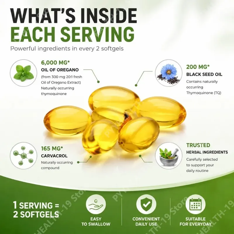 Oil of Oregano Softgels with Black Seed Oil 6000mg Carvacrol Thymoquinone For Immune Gut Digestive Support Adult 60 Softgels