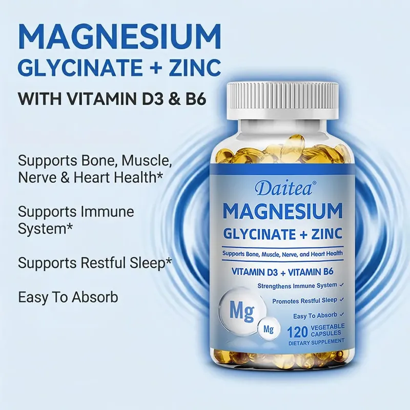Magnesium Glycinate + Zinc - Improves Sleep Quality Promotes Cardiovascular Bone and Heart Health Promote Intestinal Digestion