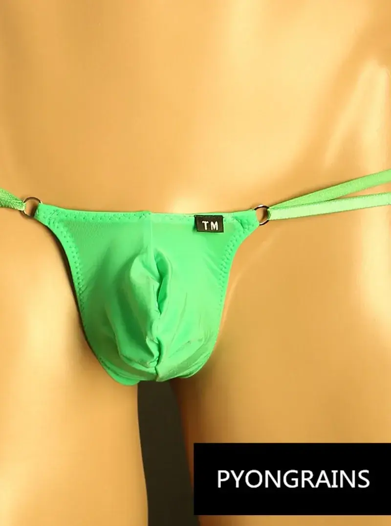 Erkekler Ayarlanabilir Metal O-Ring Çift Ince Askı Bikini Külot Alçak Ipeksi Buz Ipek 3D U Dışbükey Kese Seksi Erkek iç çamaşırı