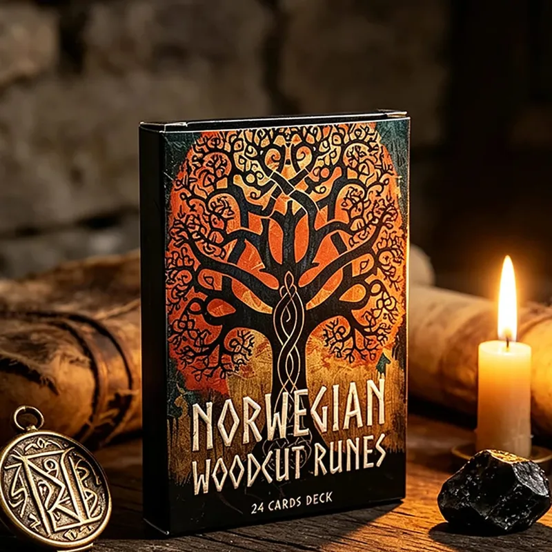 Norwegian Woodcut Runes Oracle Cards 24 Card Norse Mythology Themed Deck Divination Fortune‑Telling Card Game Board Games