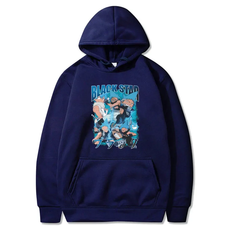 Anime Soul Eater Black Star Graphic Print Men Women Funny Clothes Fashion Oversized Hoodies Winter Casual Long Sleeve Streetwear