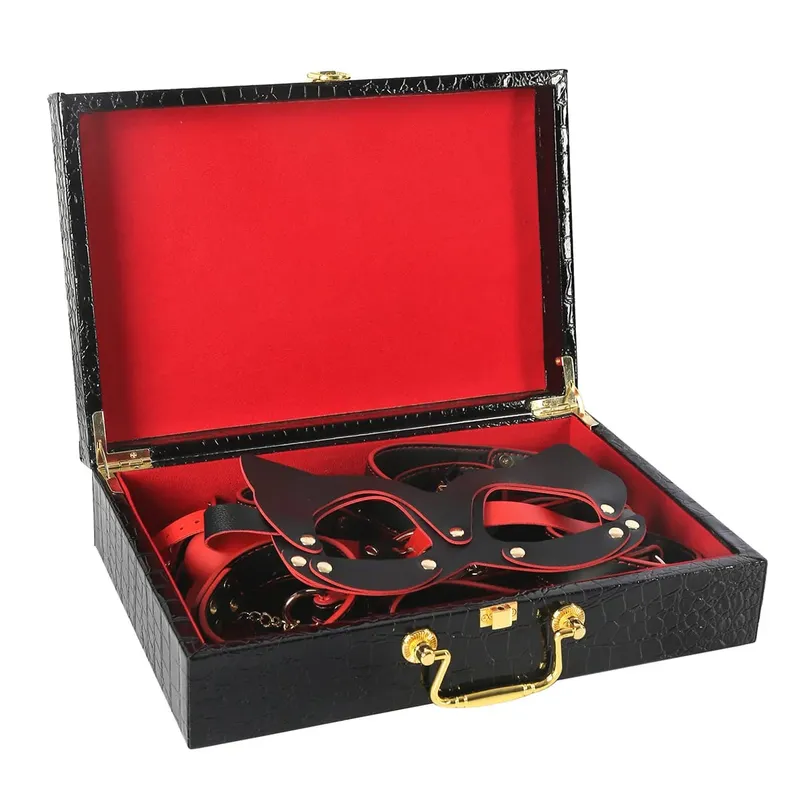 Slave Roleplay Set Leather Handcuffs Ankle Cuffs Ball Gag Mask Whip Collar Leash Sex Toys for Women Couples BDSM Bondage Kit — image 4