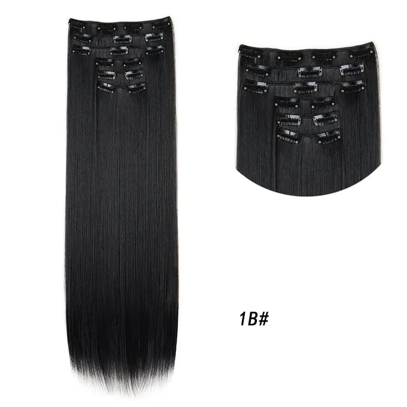 Synthetic Long Curly 16 Clips Hair Extension Heat Resistant Fiber Black Brown Hairpiece for Women Cosplay Wig Halloween Wig Part
