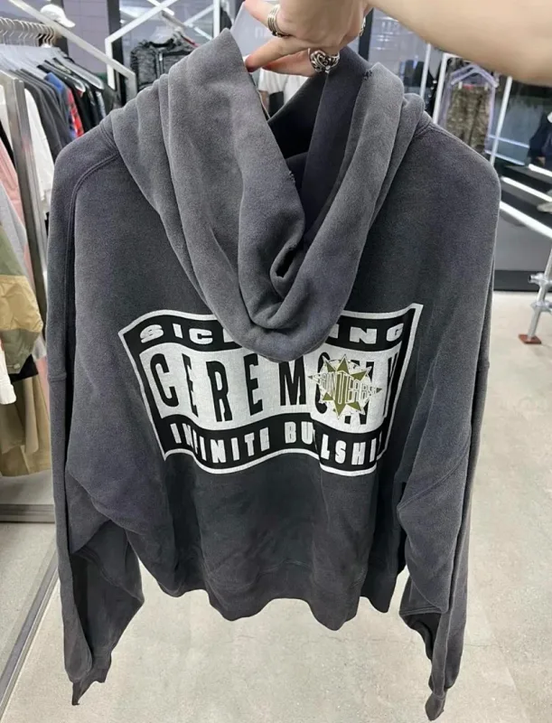 26FW SAINT x Ber B J Co-brand Big Logo Printed Women Men Washed Hooded Sweatshirt Hoodies Vintage Distressed Men Casual Hoodie
