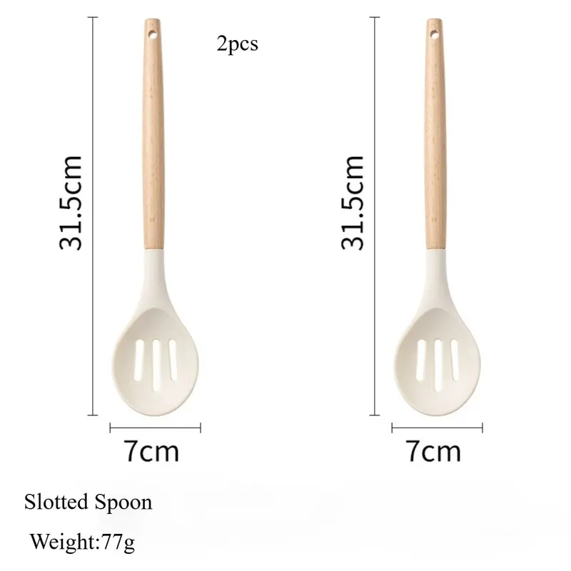 2/12Pcs White Silicone Kitchen Utensils Set with Wooden Handle Cookware Spatula Heat Resistant Non-stick Kitchen Cooking Tools