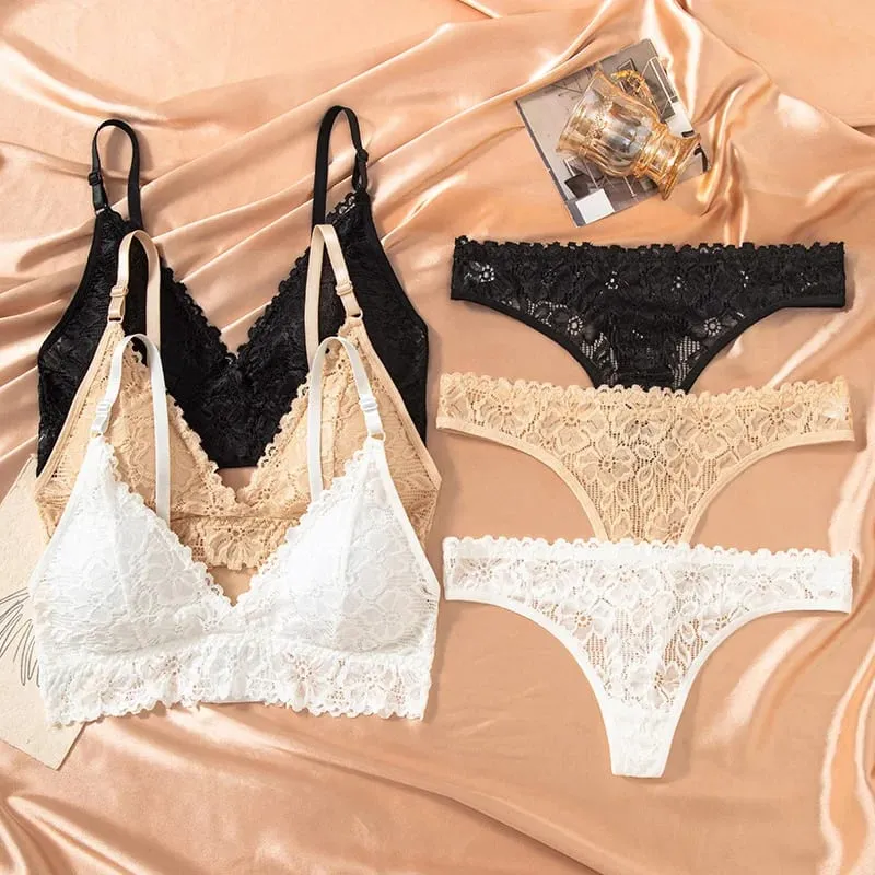 Women's Bra Set Large Size Sexy Lace Gathering Sling Vest Breathable Underwear Panties Womens Lingerie Set Bra and Panty Set