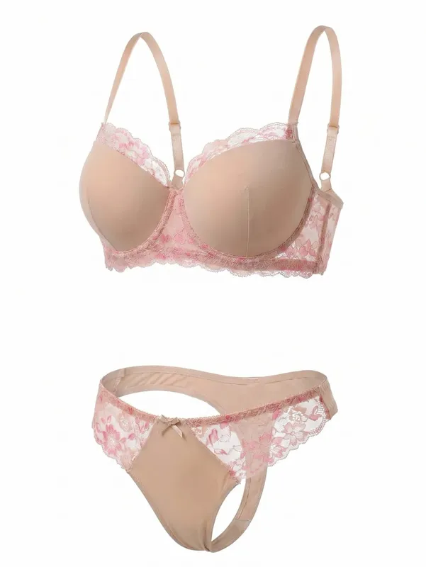 Women's Push Up Bra Set with Eyelash Lace Set Trim High Elasticity Smooth Cup 3D Tailoring Invisible Underwear Set B2631