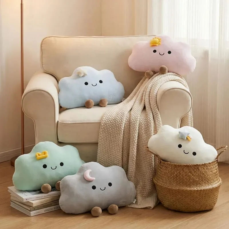 55*45CM Nordic Style Fluffly Soft White Blue Pink Weather Cloud Plush Toys Creative Stuffed Simulation Throw Pillow Sofa Cushion