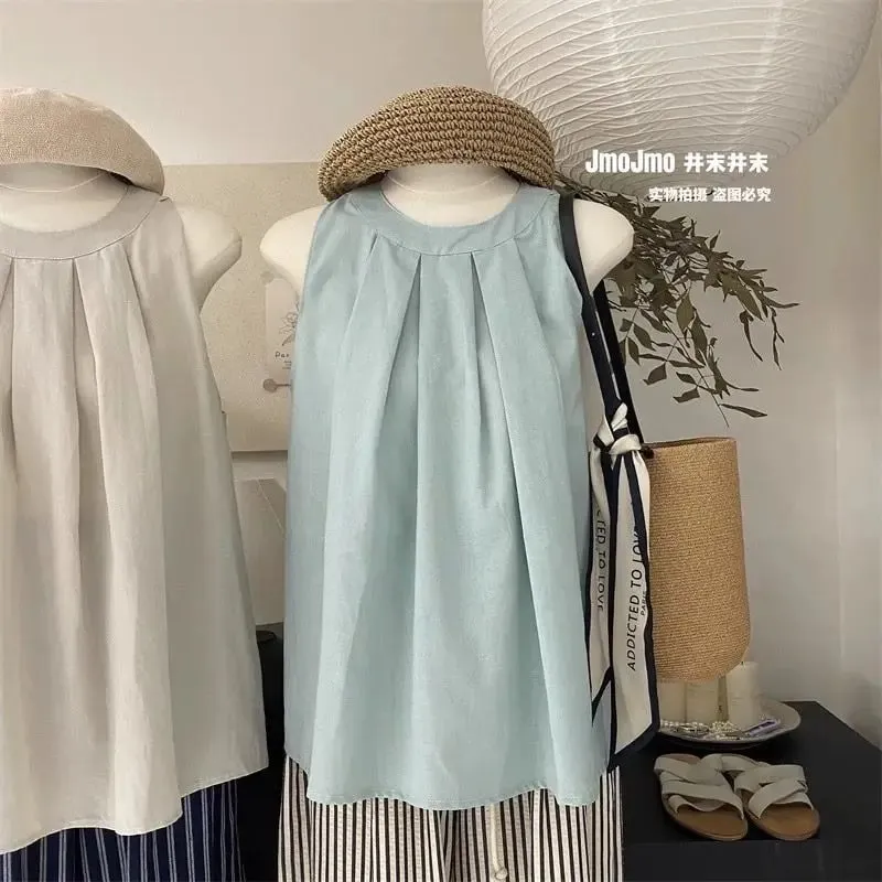 Sleeveless Off Shoulder Loose Korean Tops Tees Women Clothing New Simplicity Youth Street Casual T Shirts Sweet Trend Summer