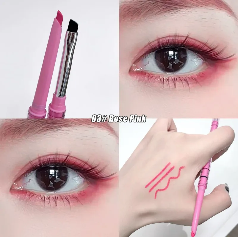 Double-headed Natural Black Eyeliner Gel with Brush Smudge-Proof Waterproof Creamy Smooth Rose Pink for Brows & Under Eye Makeup