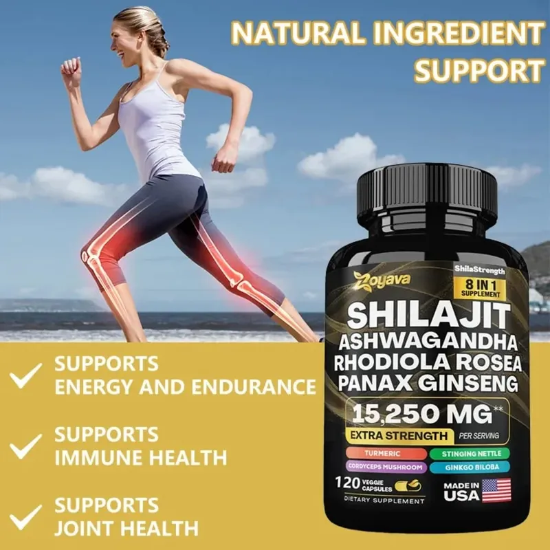 8 in 1 Supplements - Shilajit with Ginseng Ashwagandha for Brain Memory Concentration Energy Immune Health