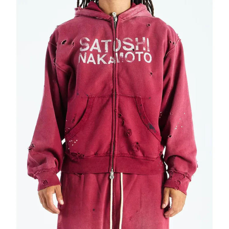 High Street Washed Retro Distressed Ink Splatter Zipper Hooded Hoodie for Men and Women Cardigan Terry Baggy Sweatshirts
