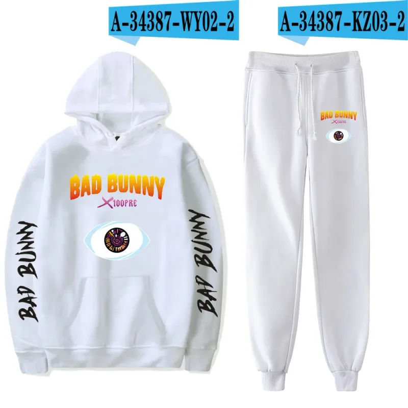 Harajuku Comfortable Funny bad bunny Print Sweatshirt Sweatpants Suit Men/Women Hoodies+ Trousers Suit Cute 2 Piece Set Clothes