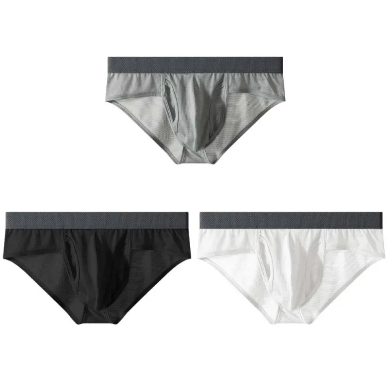 Thin Underpants Summer Thin Briefs Men Side Opening Breathable Men Ice Silk Panties Splicing Lingerie Seamless Underwear Men
