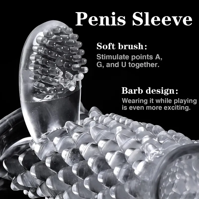 Reusable Tranaparent Penis Sleeve Enlargement Delay Ejaculation Soft TPE Dragon Scales Clear Cock Sleeve Adult Sex Toys for Men