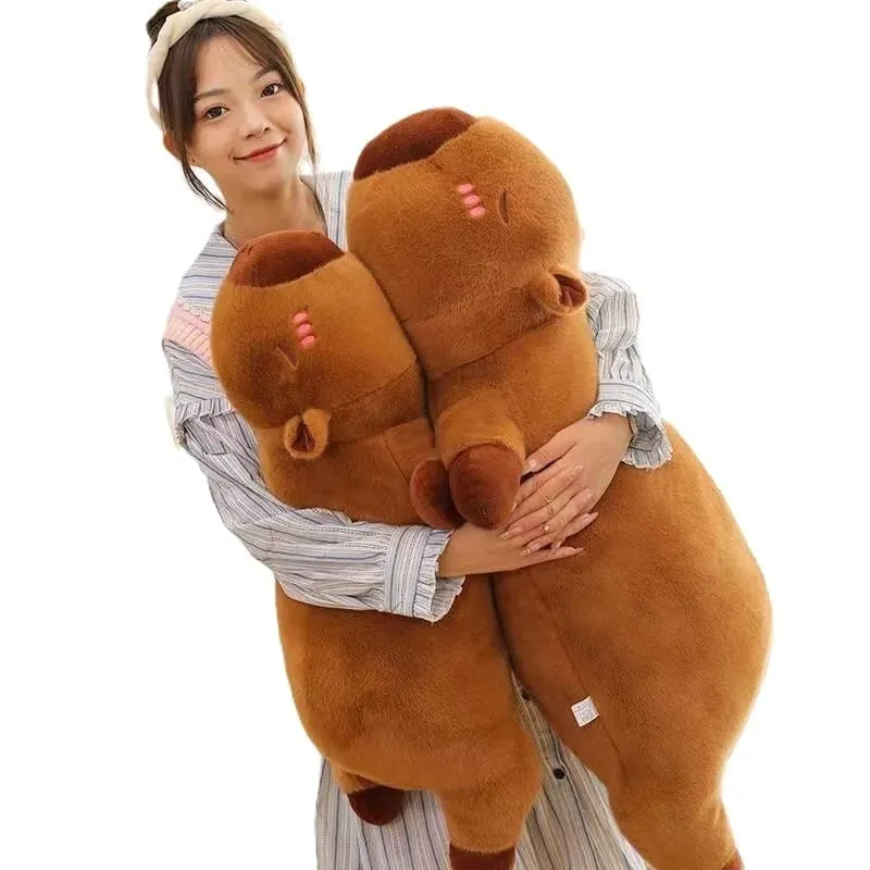 Kawaii Capybara หมอน Plush ยาวตุ๊กตาสัตว์ยัดไส้นุ่มน่ารัก Cuddly เบาะสำหรับเตียงโซฟา Sleeping Nap Home Decor