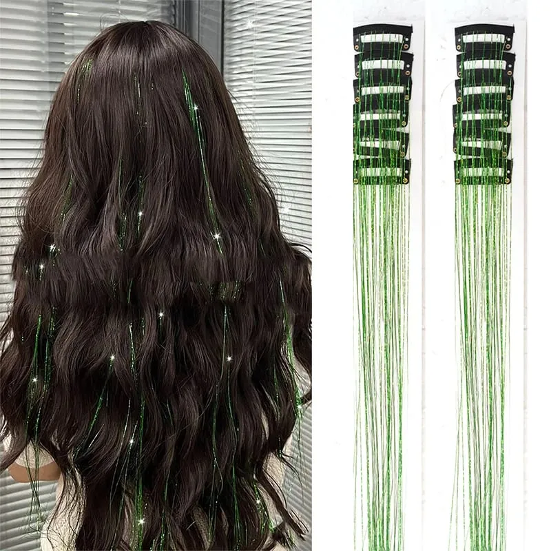 12 pezzi per confezione di fermagli per capelli BB estensioni dei capelli metallizzati lucidi con clip capelli sintetici accessori per capelli scintillanti per le donne