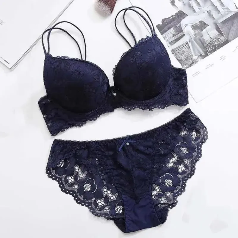Sweet Mesh Lace Flower Bra Low Waist Bowknot Bra Panties Set Non Slip Lingerie Push Up Bra Women